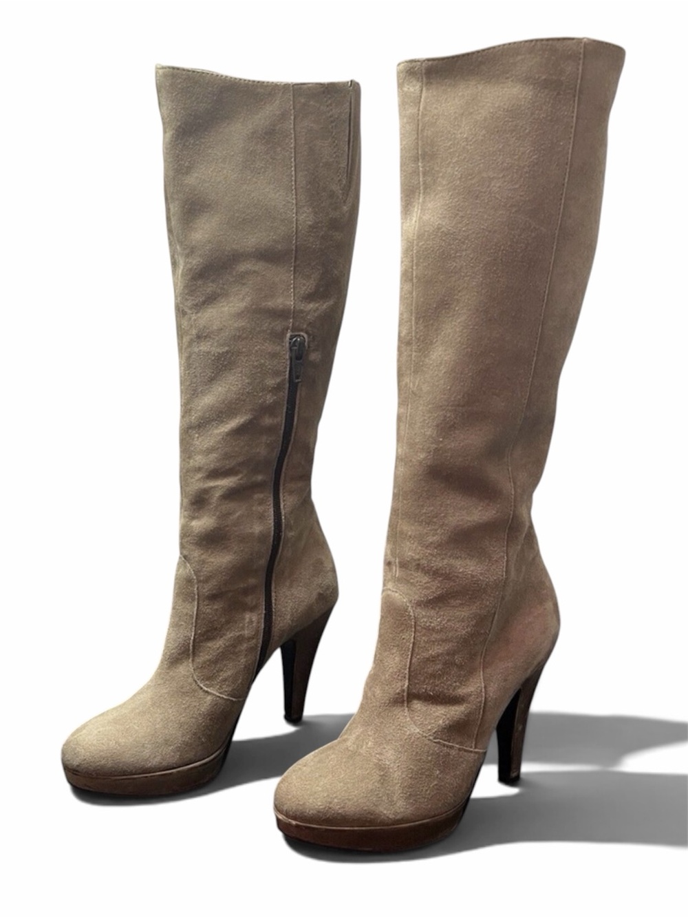 Ormes Made In Italy Leather Suede Knee High Boot Heel Tan Size EU 37 US 6.5 EUC